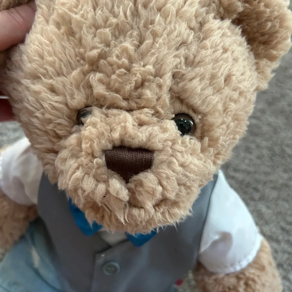 Build A Bear Plush Teddy Bear Tan Blue Bowtie Vest Denim Outfit‎ Stuffed Animal